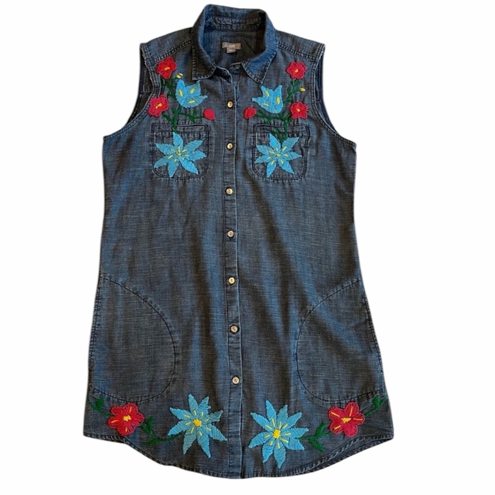 J. Jill Embroidered Chambray Tunic Top‎ | ShortDress – Women’s Small - Picture 3 of 14